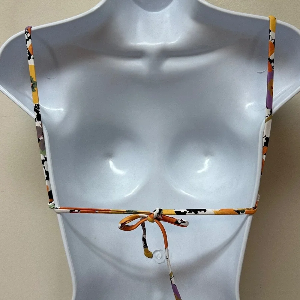 L*Space Monica Anthropologie Floral Ruched Keyhole Bikini Top Orange Purple M